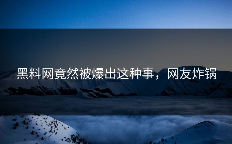黑料网竟然被爆出这种事，网友炸锅