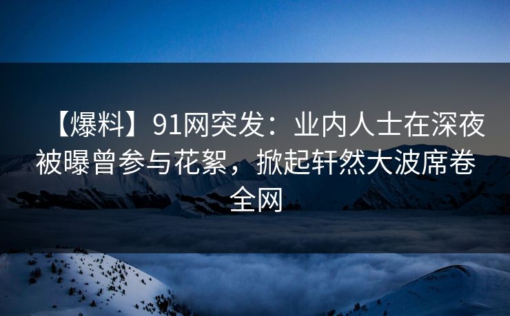 【爆料】91网突发：业内人士在深夜被曝曾参与花絮，掀起轩然大波席卷全网